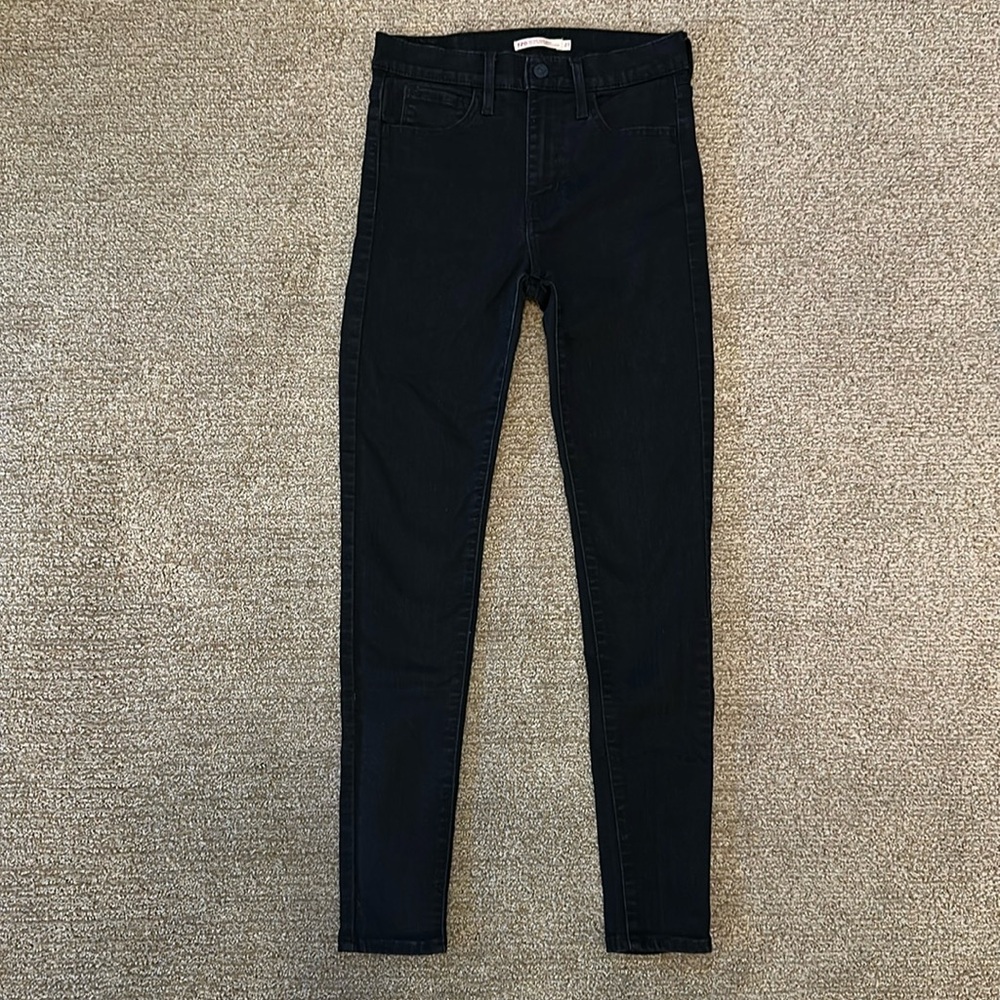 Levi’s 720 High Rise Super Skinny Womens Sz 27 30L Black Stretch Denim Jeans EUC